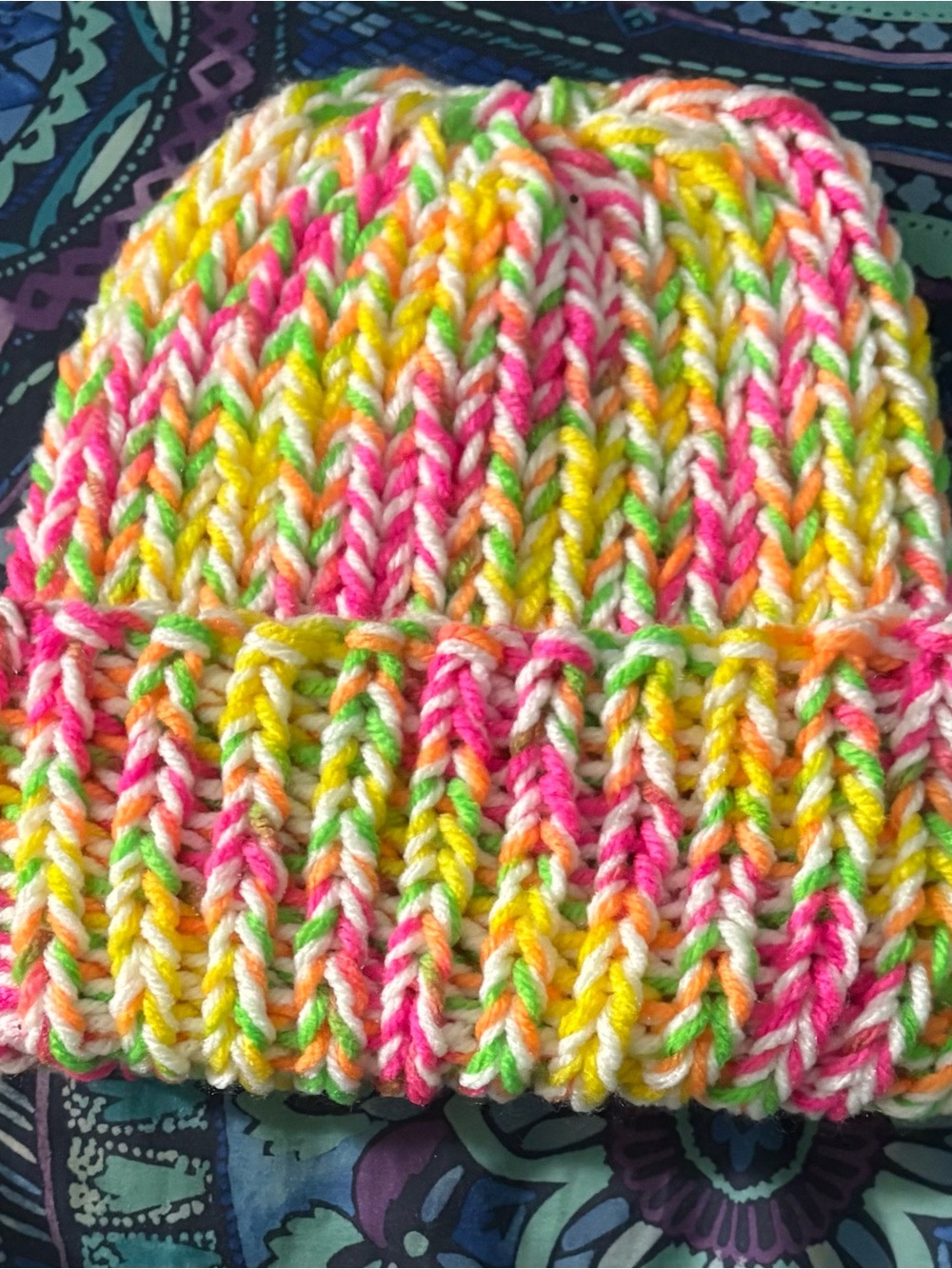 Handmade Multicolor Knit Beanie - Neon Mix - Picture 1 of 1